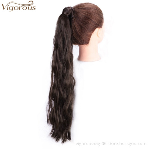 Vigorous 24 Inch Long Wavy Ponytail Hair Extension Wrap Around Ponytail Black Dark Auburn Clip in on Hair Extensions for Women